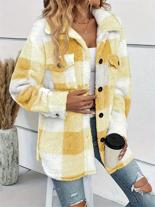 Cozy Plaid Fleece Jacket - Oversized Button-Up Winter Coat
