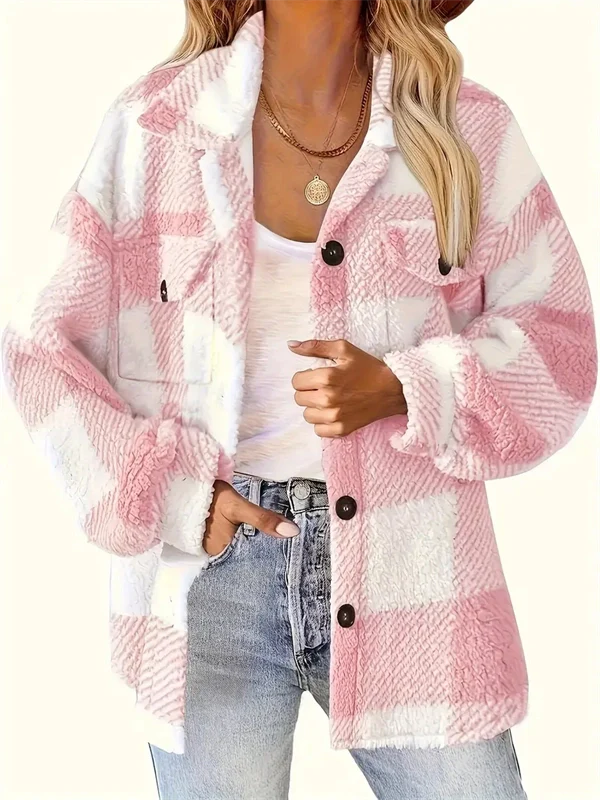 Cozy Plaid Fleece Jacket - Oversized Button-Up Winter Coat