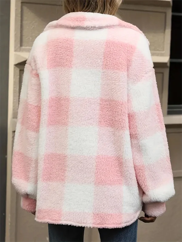 Cozy Plaid Fleece Jacket - Oversized Button-Up Winter Coat
