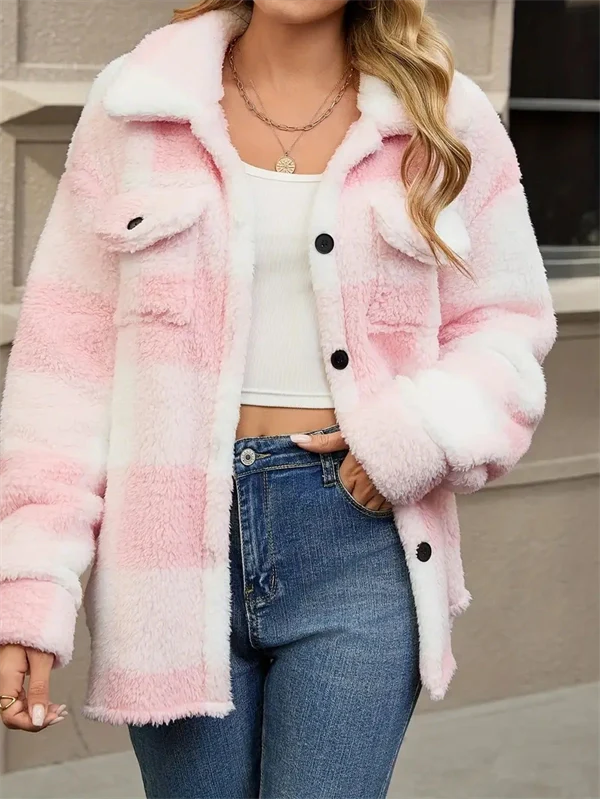 Cozy Plaid Fleece Jacket - Oversized Button-Up Winter Coat