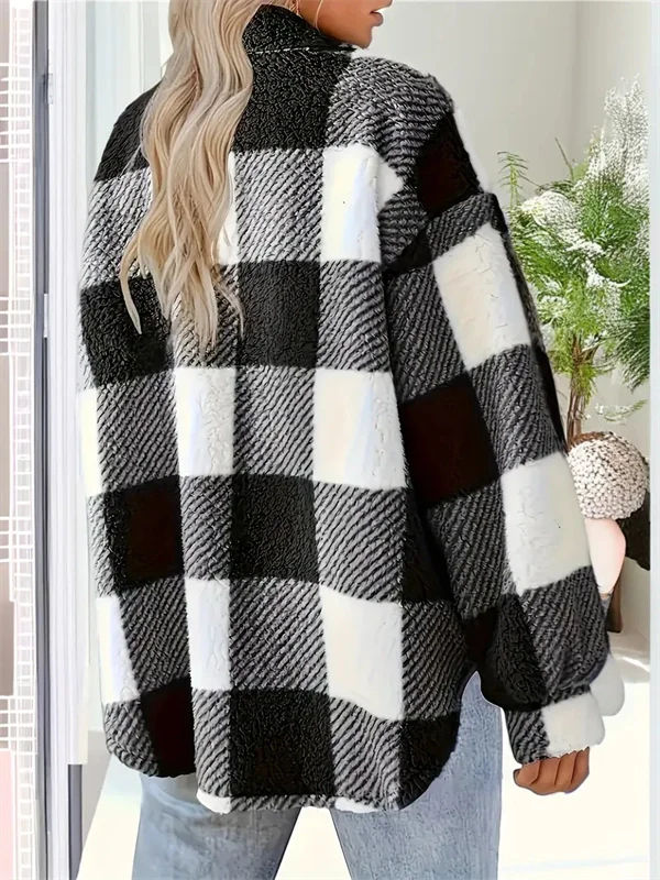 Cozy Plaid Fleece Jacket - Oversized Button-Up Winter Coat