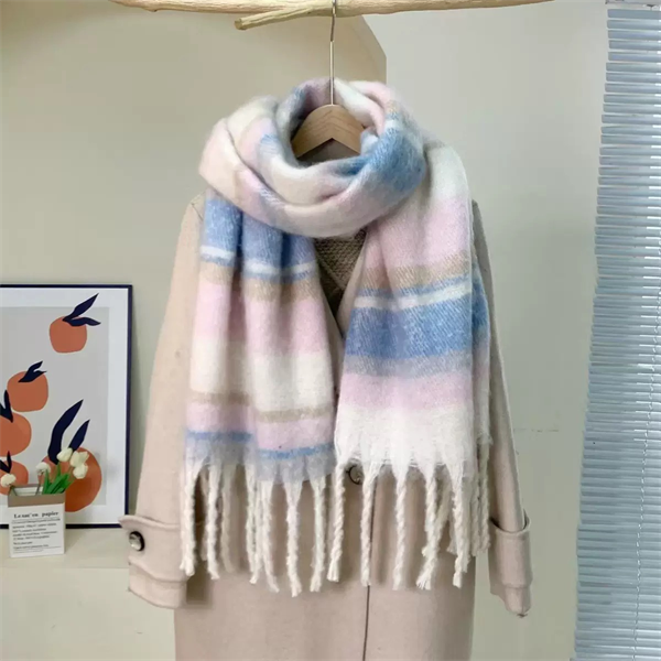 Oversized Striped Scarf with Tassel Fringe - Soft Warm Winter Wrap Blanket Shawl for Women