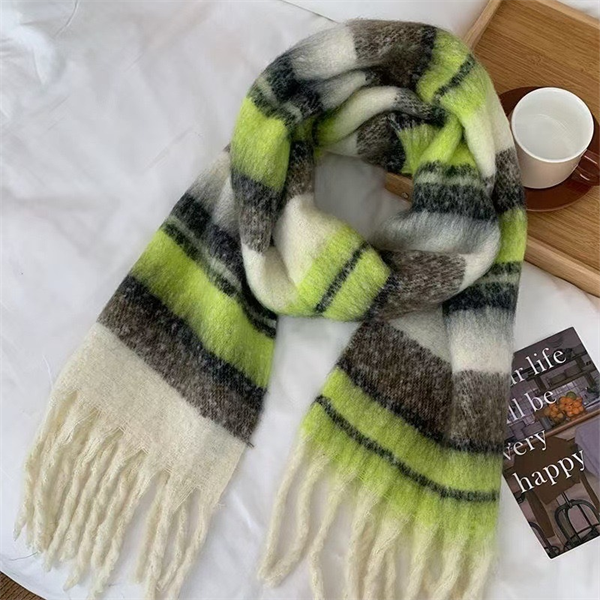 Oversized Striped Scarf with Tassel Fringe - Soft Warm Winter Wrap Blanket Shawl for Women