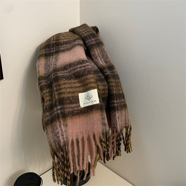 Oversized Plaid Scarf with Tassel Fringe - Soft Warm Winter Wrap Blanket Shawl for Women