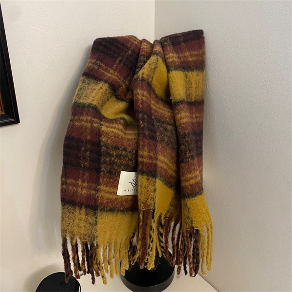 Oversized Plaid Scarf with Tassel Fringe - Soft Warm Winter Wrap Blanket Shawl for Women