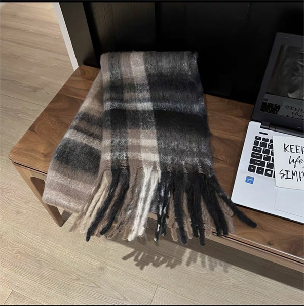 Oversized Plaid Scarf with Tassel Fringe - Soft Warm Winter Wrap Blanket Shawl for Women