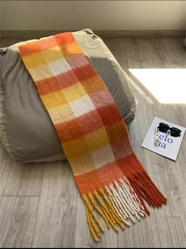 Oversized Plaid Scarf with Tassel Fringe - Soft Warm Winter Wrap Blanket Shawl for Women