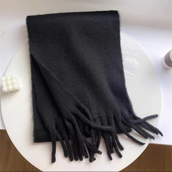 Solid Color Winter Scarf with Thick Tassel Fringe - Soft Cashmere-Feel Oversized Wrap for Women