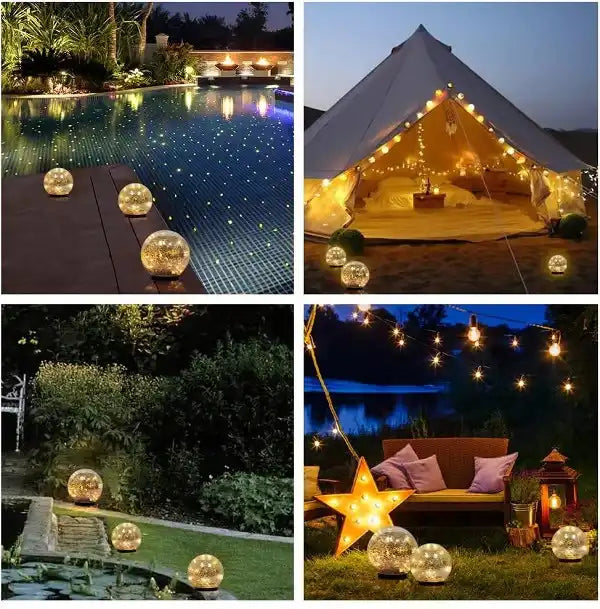 Cracked Glass Solar Ground Lights - Waterproof LED Garden Puck