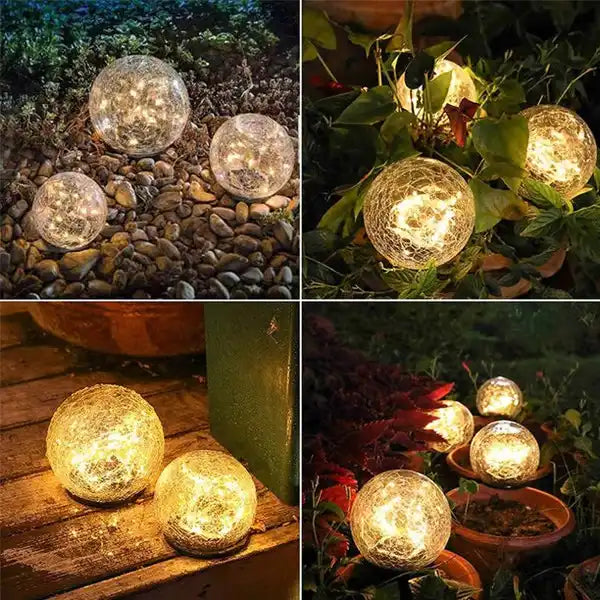 Cracked Glass Solar Ground Lights - Waterproof LED Garden Puck