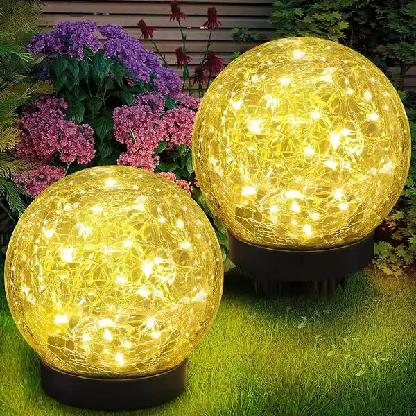 Cracked Glass Solar Ground Lights - Waterproof LED Garden Puck
