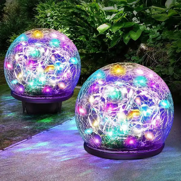 Cracked Glass Solar Ground Lights - Waterproof LED Garden Puck
