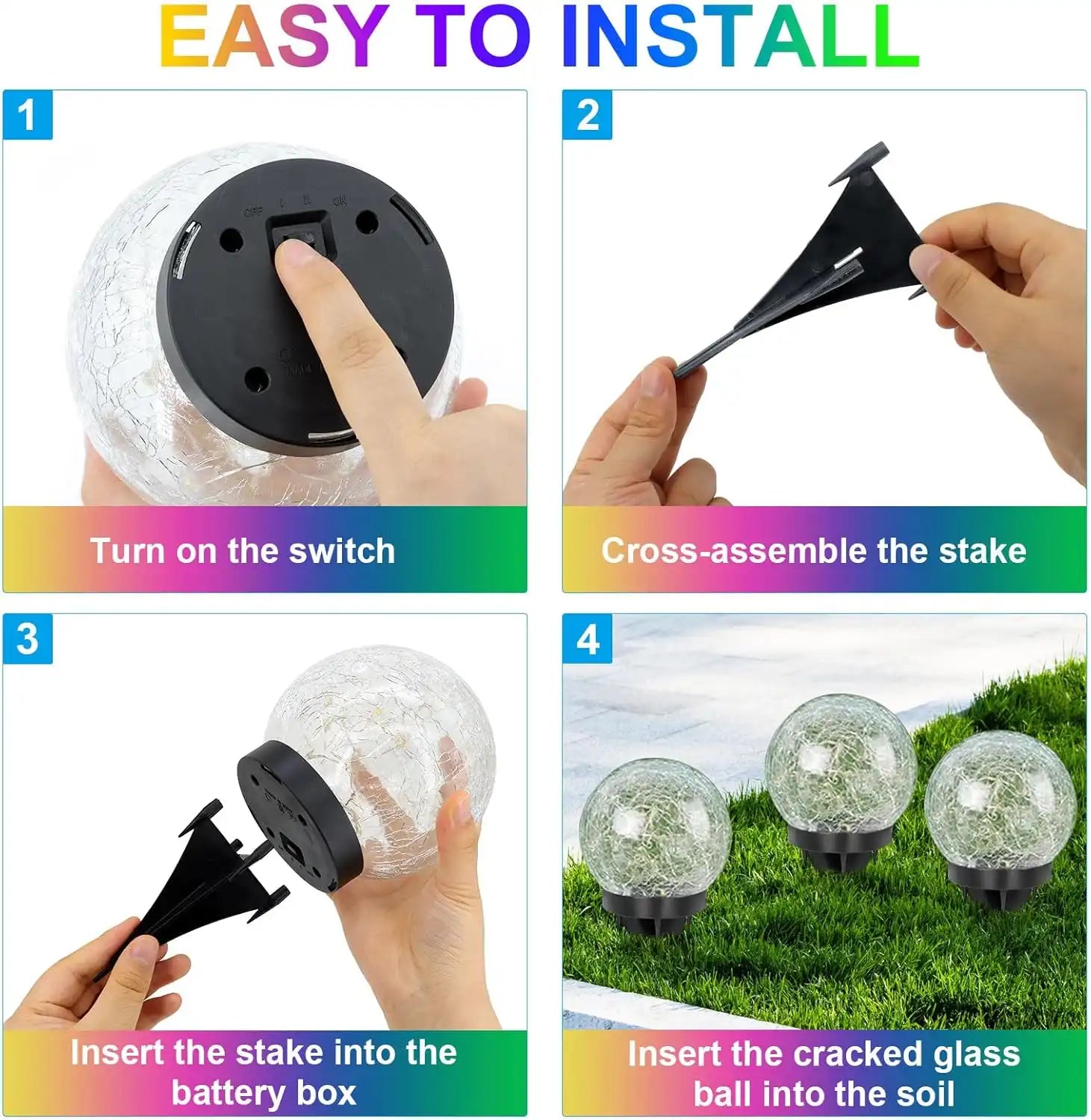 Cracked Glass Solar Ground Lights - Waterproof LED Garden Puck