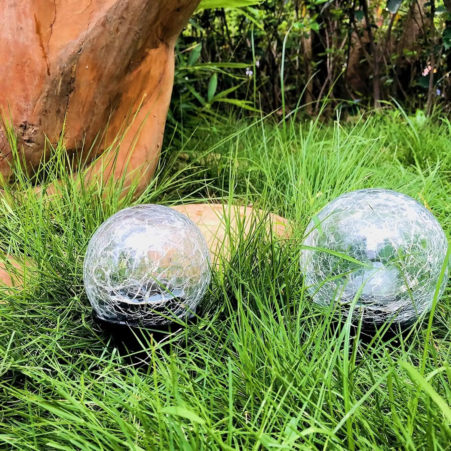 Cracked Glass Solar Ground Lights - Waterproof LED Garden Puck