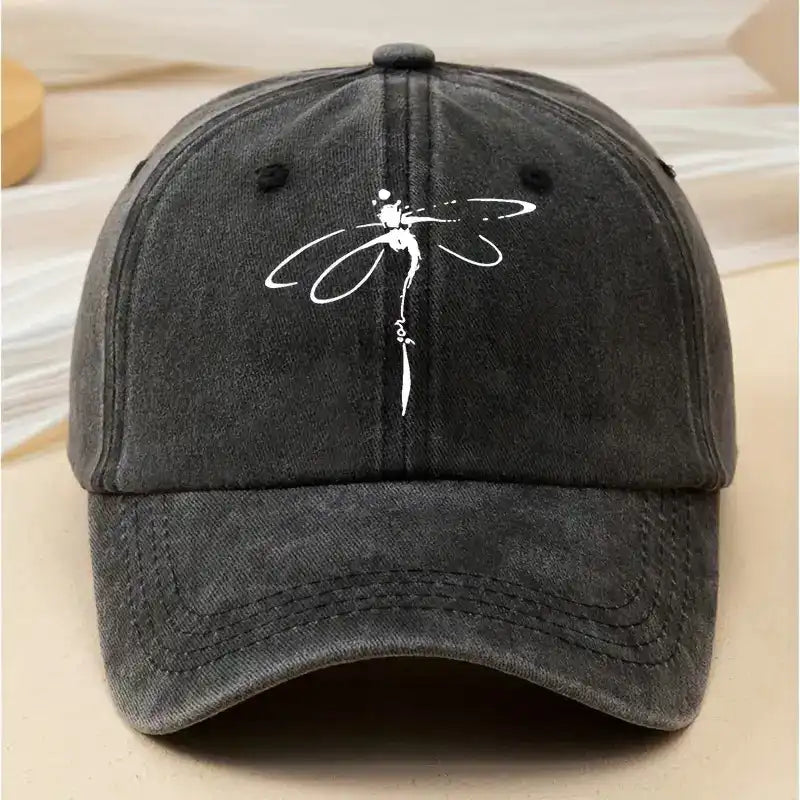 Dragonfly Print Washed Distressed Baseball Cap