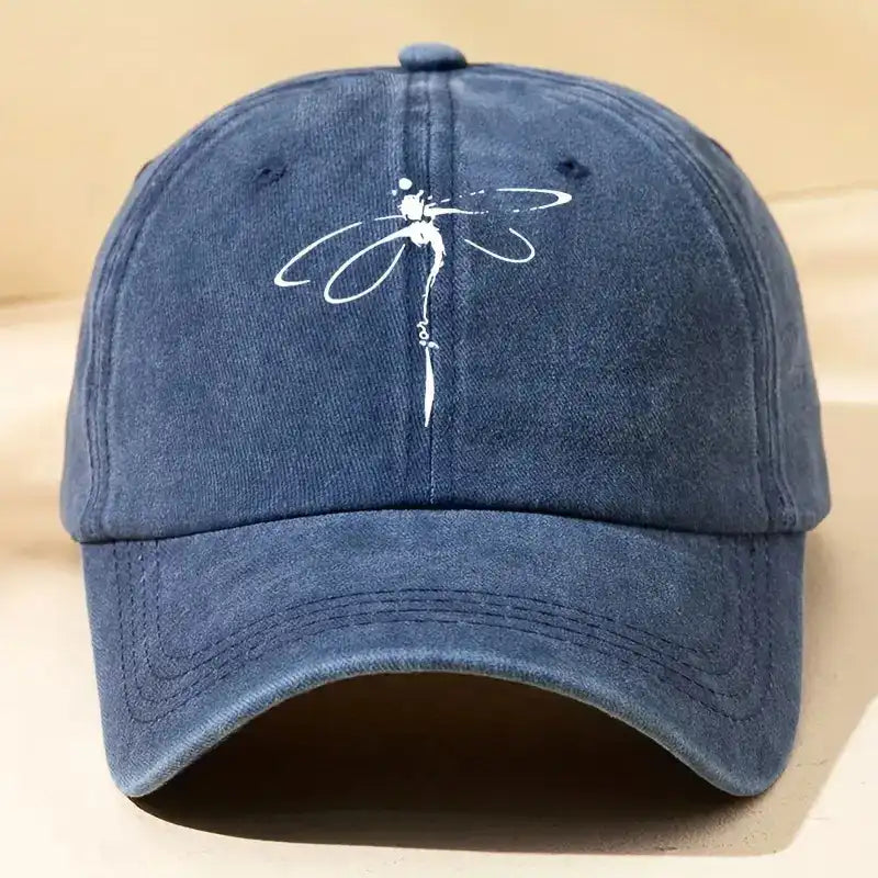 Dragonfly Print Washed Distressed Baseball Cap