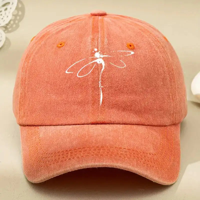 Dragonfly Print Washed Distressed Baseball Cap
