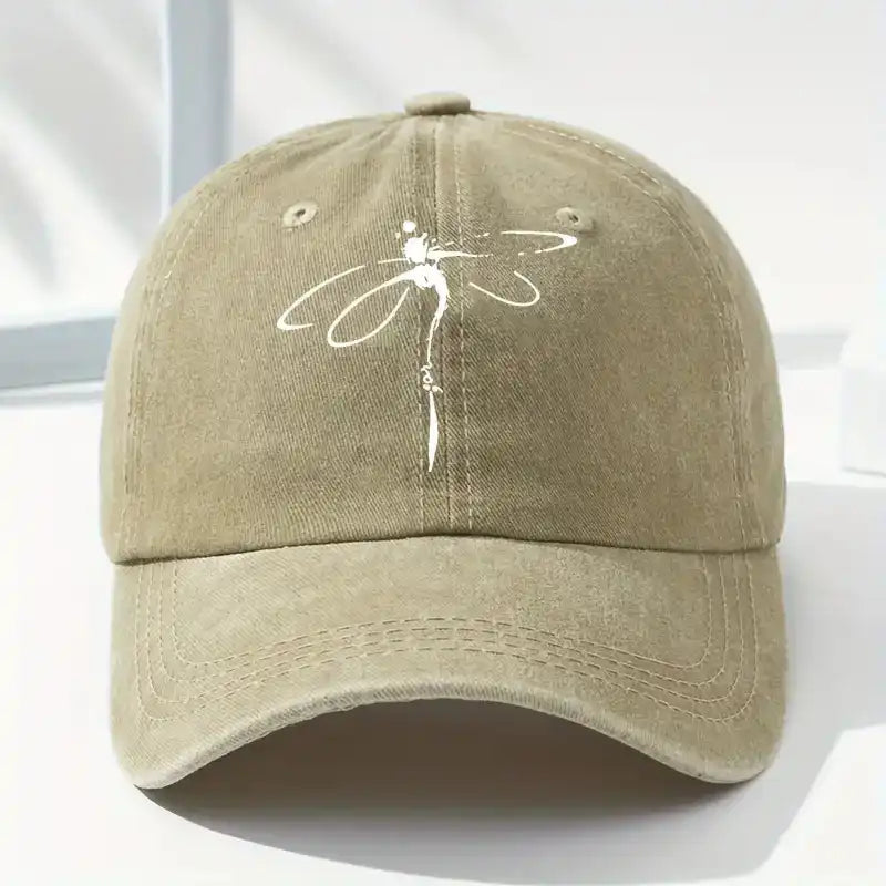 Dragonfly Print Washed Distressed Baseball Cap