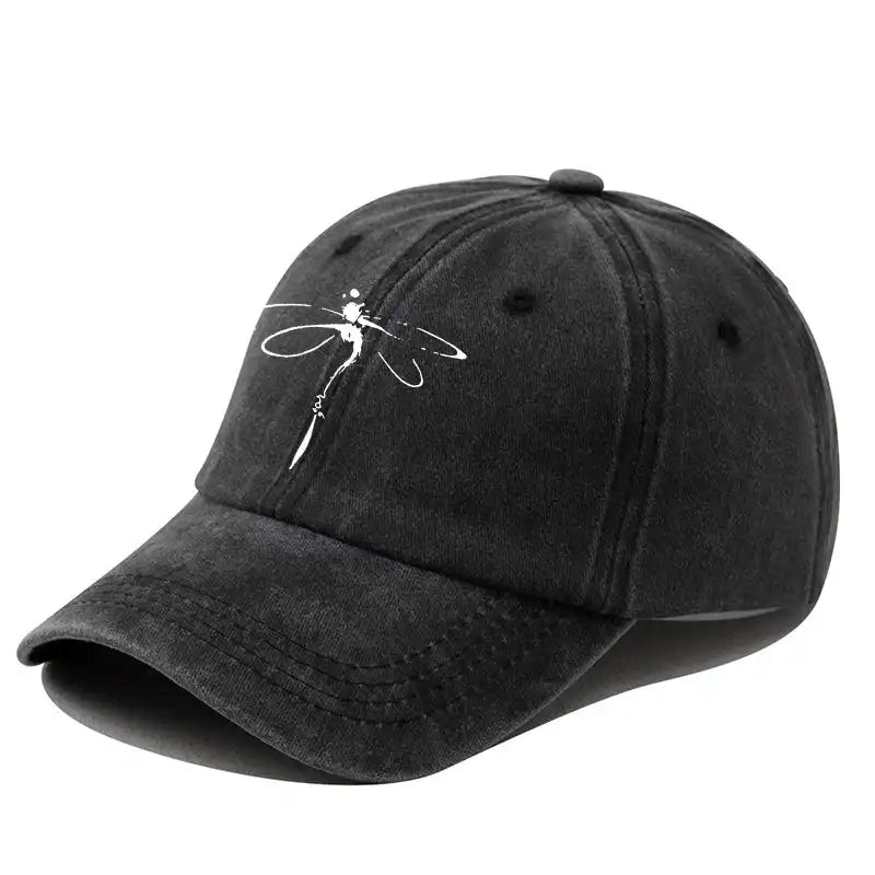 Dragonfly Print Washed Distressed Baseball Cap