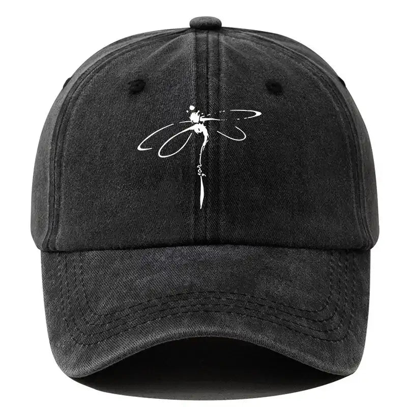 Dragonfly Print Washed Distressed Baseball Cap