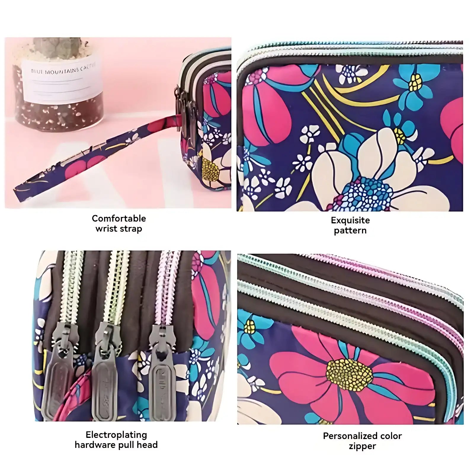 Elegant Floral Wrist Wallet Cosmetic Phone Travel Pouch