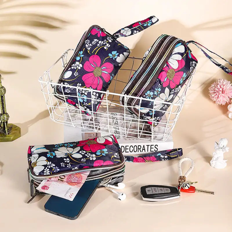 Elegant Floral Wrist Wallet Cosmetic Phone Travel Pouch