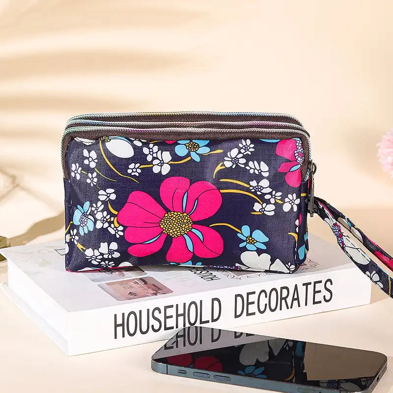 Elegant Floral Wrist Wallet Cosmetic Phone Travel Pouch