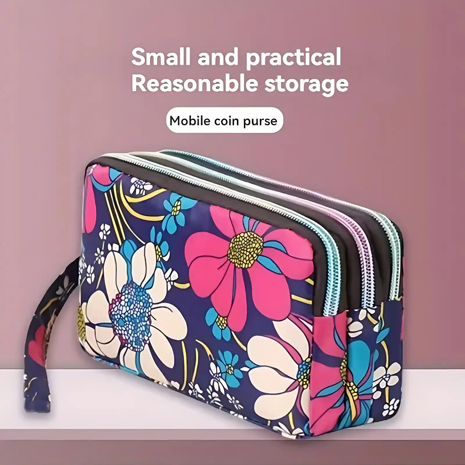 Elegant Floral Wrist Wallet Cosmetic Phone Travel Pouch