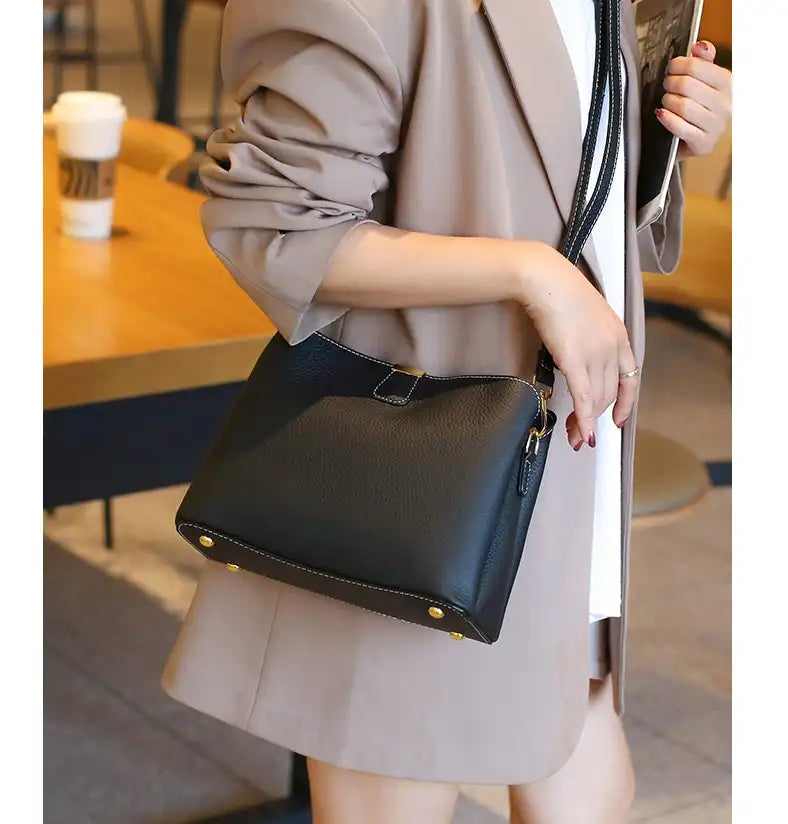 Elegant Women's Handmade Full-Grain Leather Multi-Way Tote