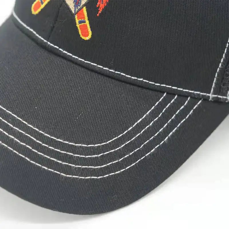 Embroidered Breathable Outdoor Baseball Hat - Black