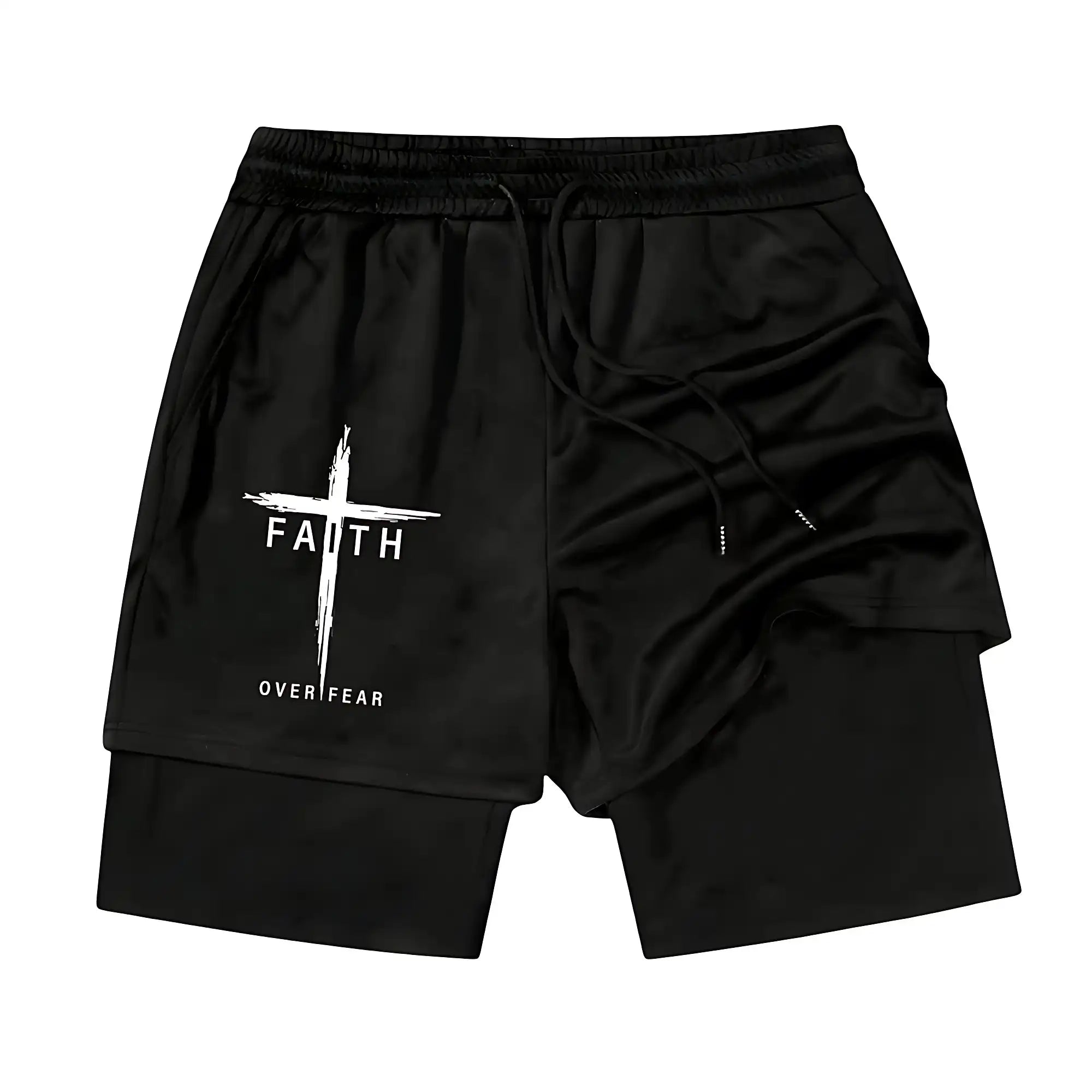 FAITH OVER FEAR Printed Gym Performance Shorts