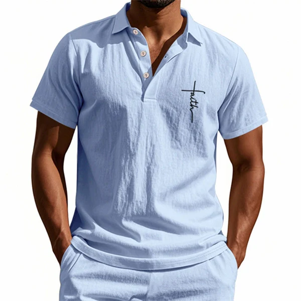 Faith Over Fear Men's Linen Cross Print Casual Shirt