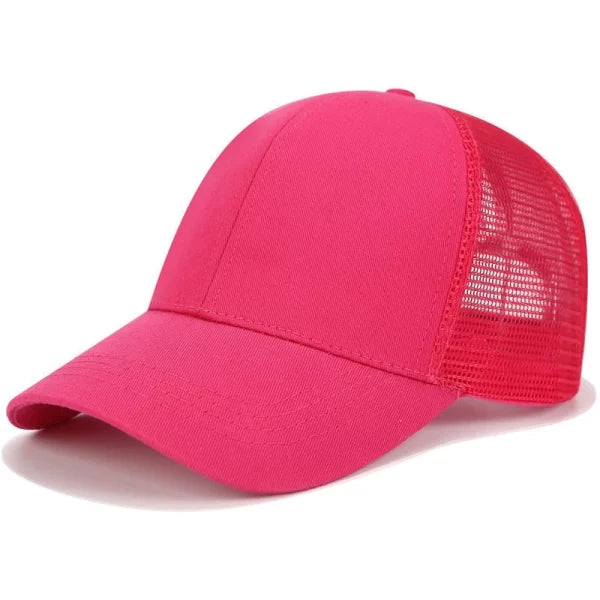 Fashion Ponytail Baseball Cap Women's Adjustable Dad Hat - Breathable Mesh Summer Trucker with Hair Bun Access