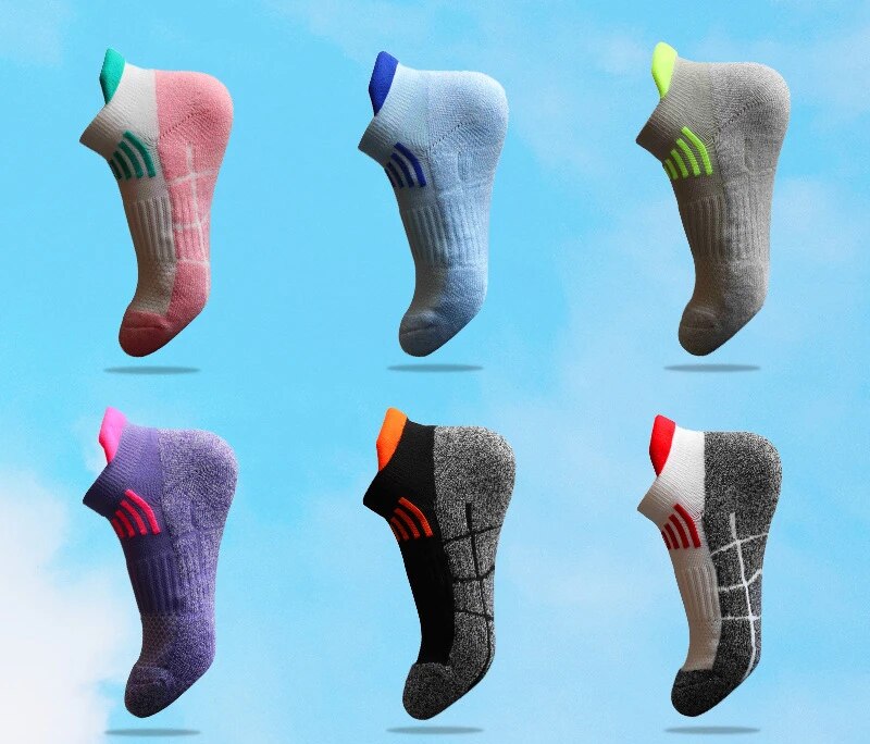 6 Pairs Female Sports Socks Towels Anti Friction Spell Color Mesh Breathable Bottom Sock Running Socks Outdoor