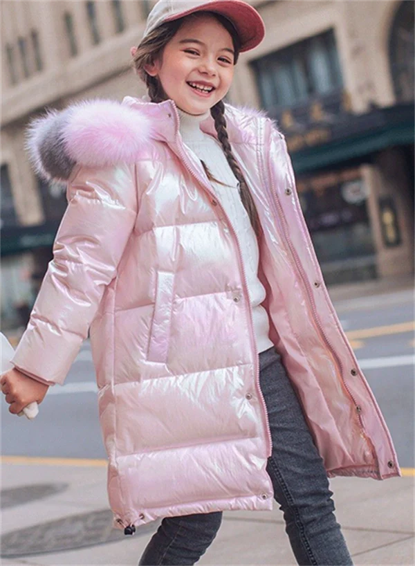 Girls' Cozy Winter Puffer Coat with 3D Letter Design - Long Sleeve Jacket Ages 4-13