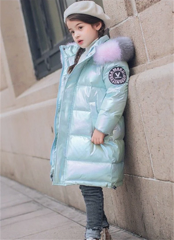 Girls' Cozy Winter Puffer Coat with 3D Letter Design - Long Sleeve Jacket Ages 4-13