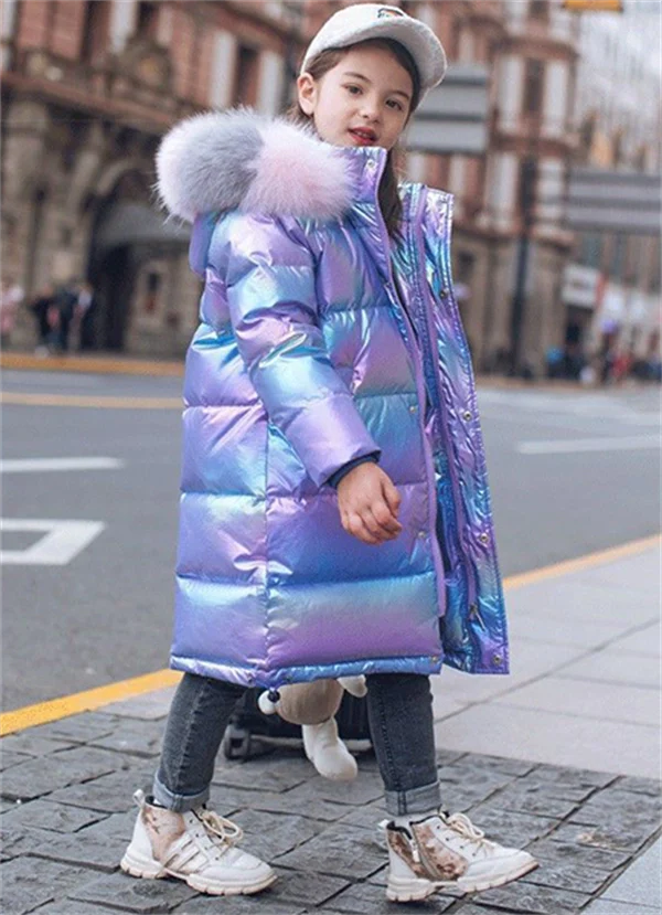 Girls' Cozy Winter Puffer Coat with 3D Letter Design - Long Sleeve Jacket Ages 4-13