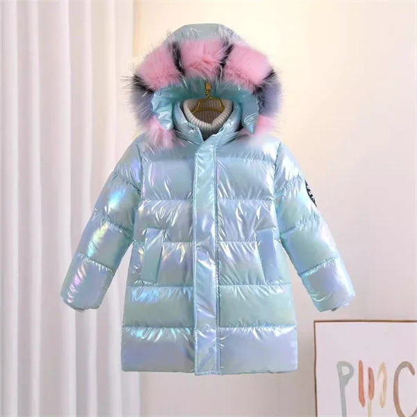 Girls' Cozy Winter Puffer Coat with 3D Letter Design - Long Sleeve Jacket Ages 4-13