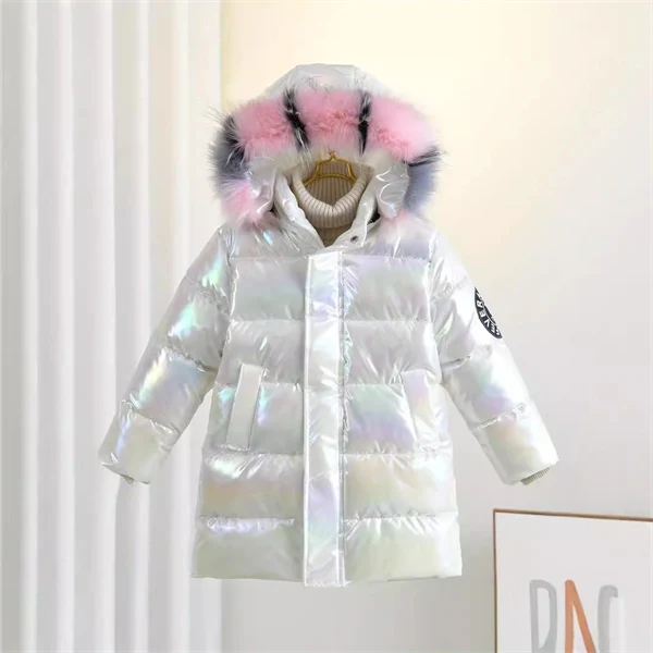Girls' Cozy Winter Puffer Coat with 3D Letter Design - Long Sleeve Jacket Ages 4-13