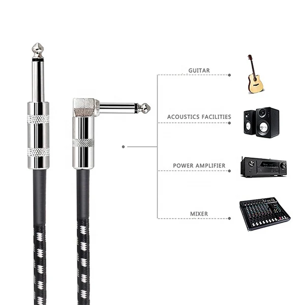 Guitar Instrument Cable 1/4 Inch Straight to Right Angle 6.35mm Electric Guitar Cable Cord for Bass Keyboard Effector