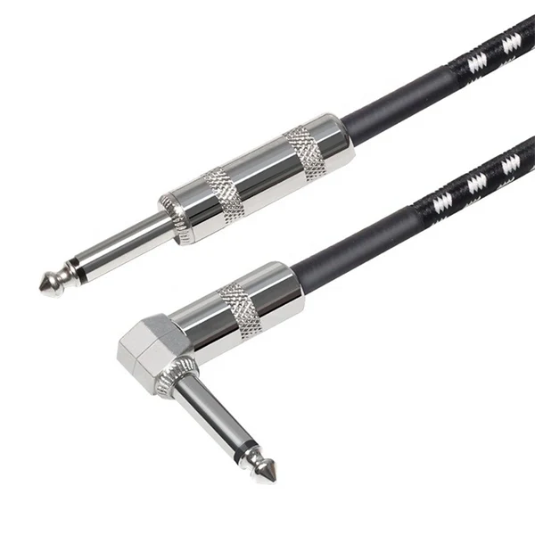 Guitar Instrument Cable 1/4 Inch Straight to Right Angle 6.35mm Electric Guitar Cable Cord for Bass Keyboard Effector