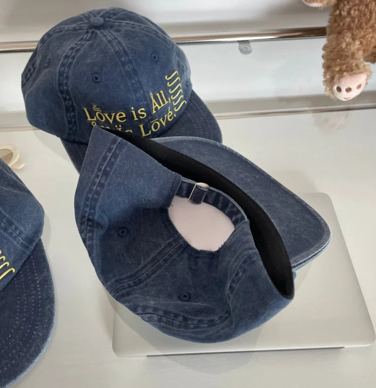 "Love is All, All is Love" Vintage Washed Cowboy Cap Embroidered Blue Baseball Cap