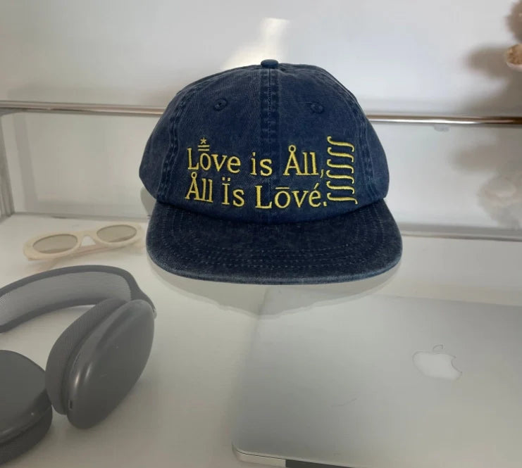 "Love is All, All is Love" Vintage Washed Cowboy Cap Embroidered Blue Baseball Cap