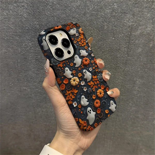 Halloween Skull Ghost Hard Phone Case for iPhone 17 / 16 / 15