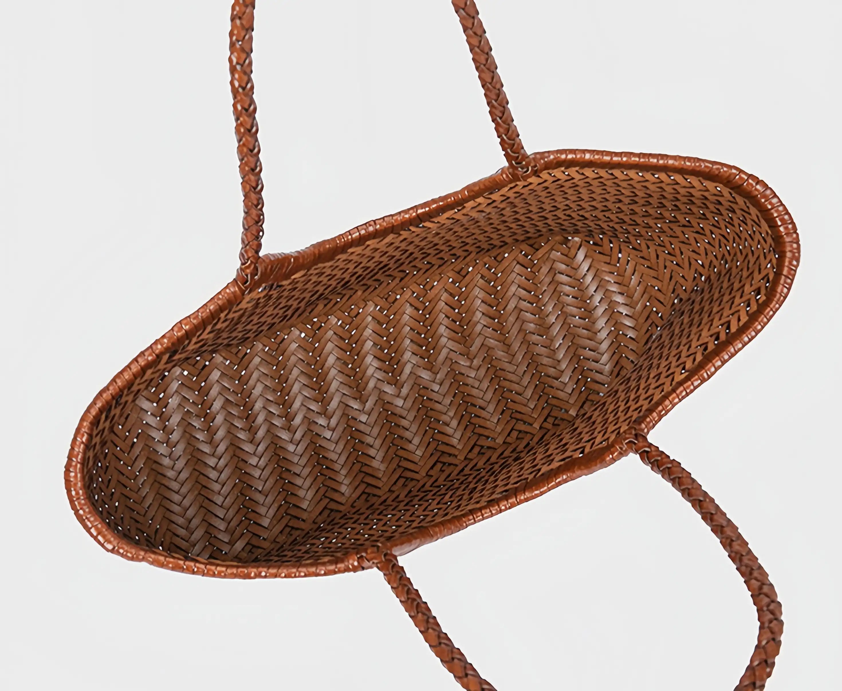 Handmade Braided Leather Basket Bag - Vintage Shoulder & Crossbody Tote