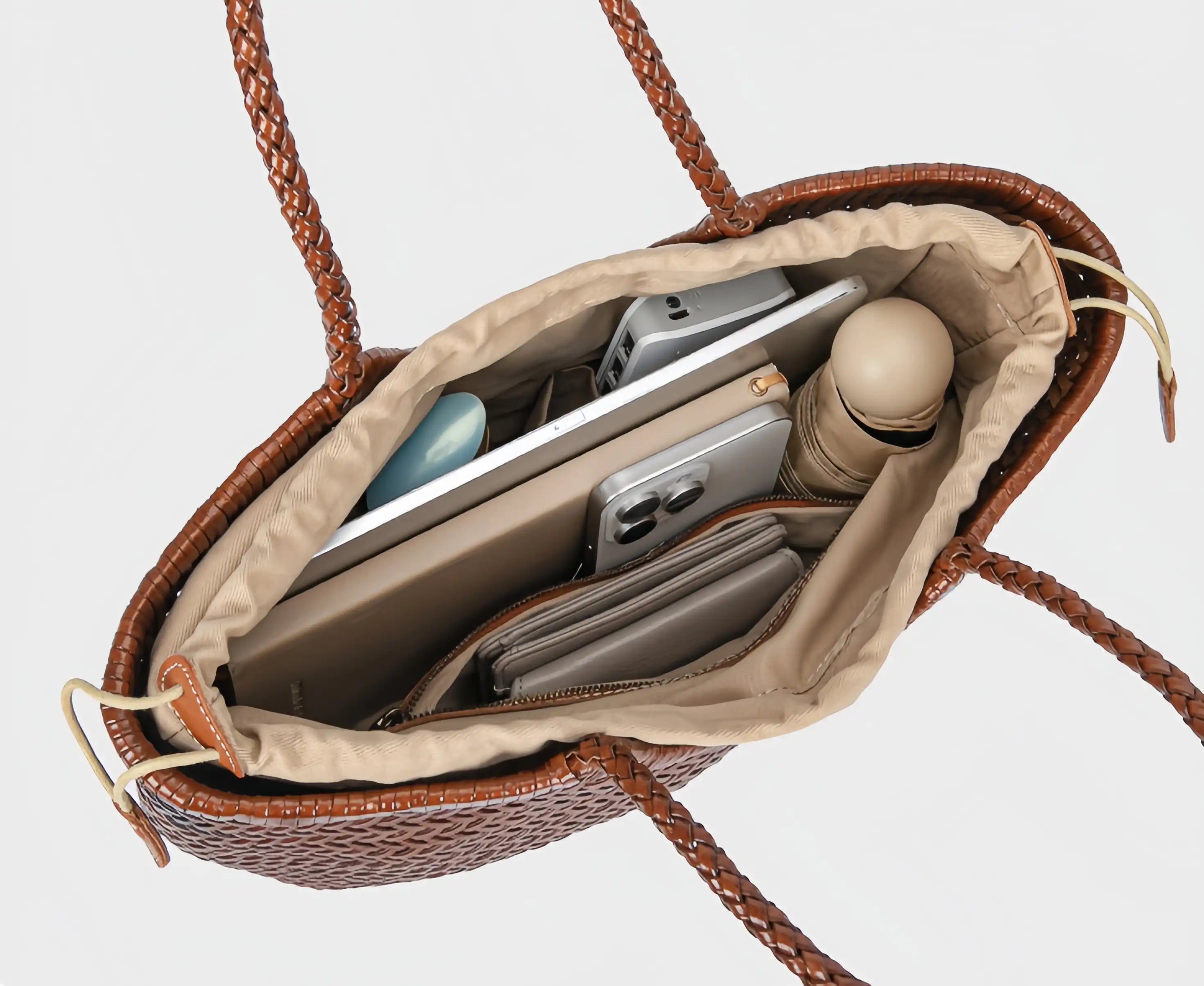 Handmade Braided Leather Basket Bag - Vintage Shoulder & Crossbody Tote