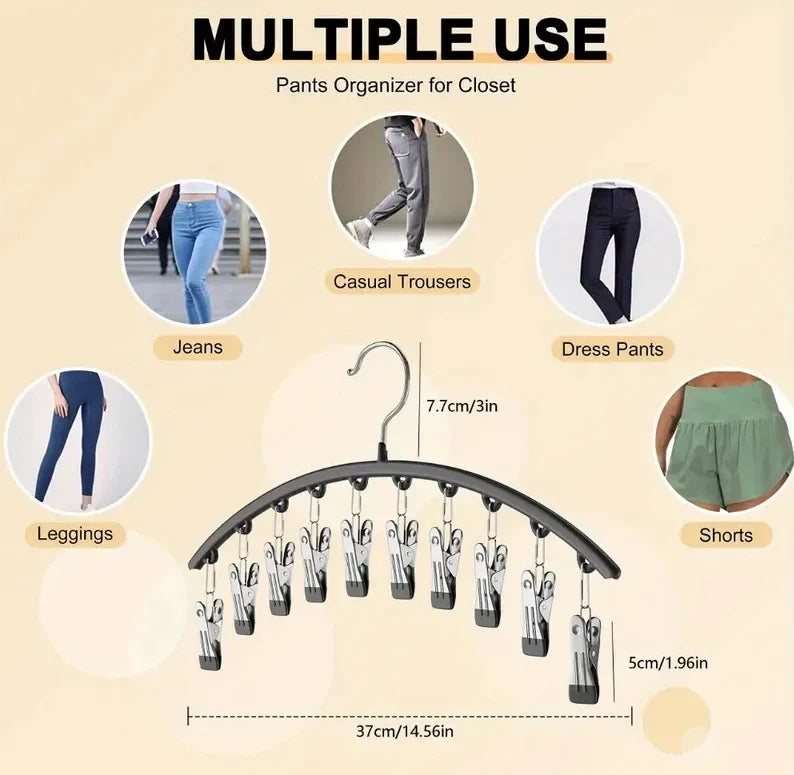 2 Pack Hangers with Clips Space Saving Hanging Closet Organizer for Yoga Pants, Leggings& Socks