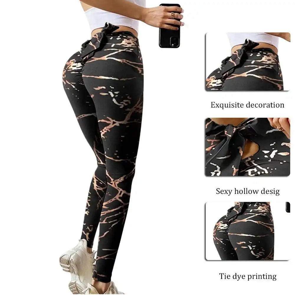 High-Waist Leopard Yoga Pants with Bow Detail