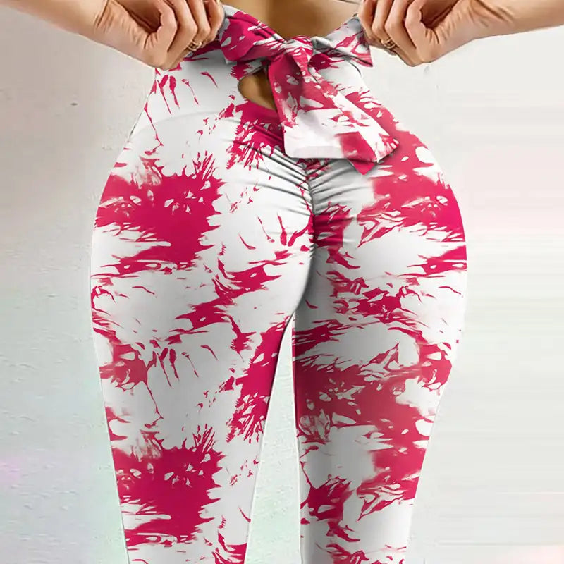 High-Waist Leopard Yoga Pants with Bow Detail
