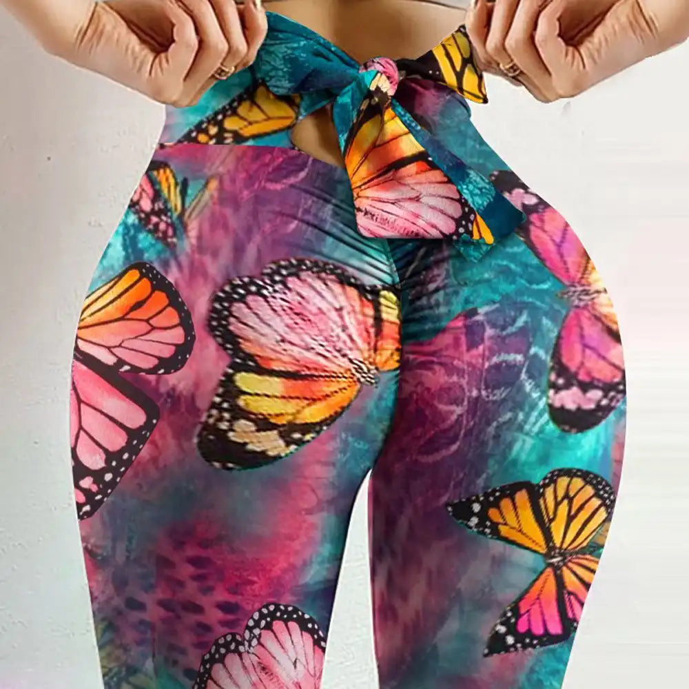High-Waist Leopard Yoga Pants with Bow Detail